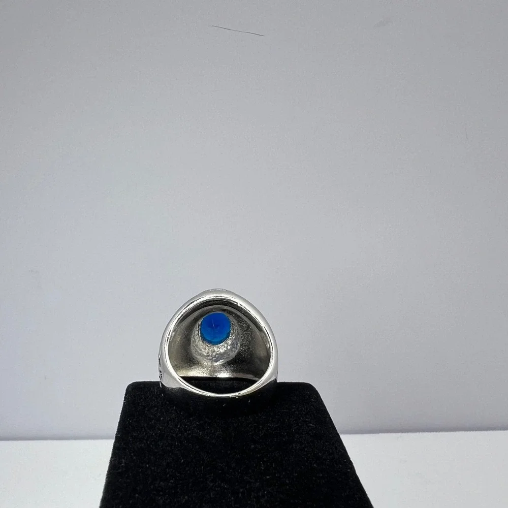 US Navy Ring Mens Size 10 Silver Tone Blue Stone Military American Patriotic